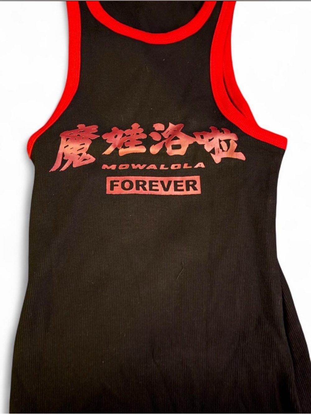 Dior Black Tank Top with Red Trim and Red Print